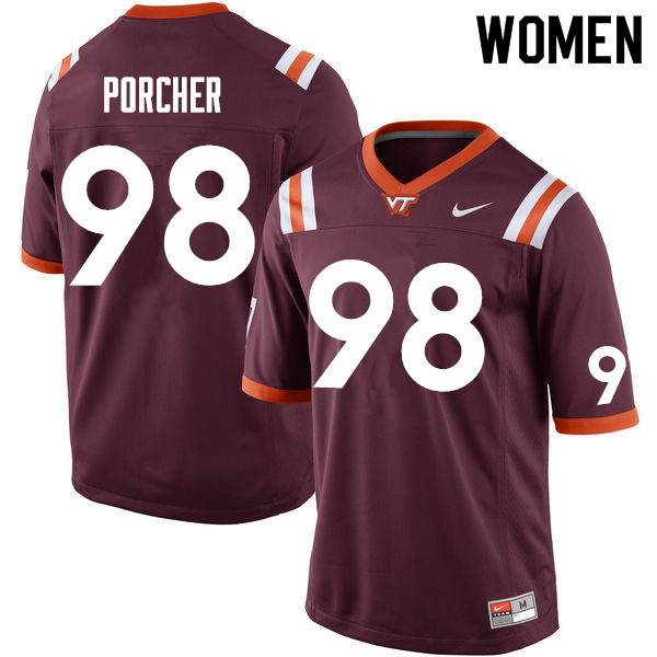 Women #98 Rob Porcher Virginia Tech Hokies College Football Jerseys Sale-Maroon